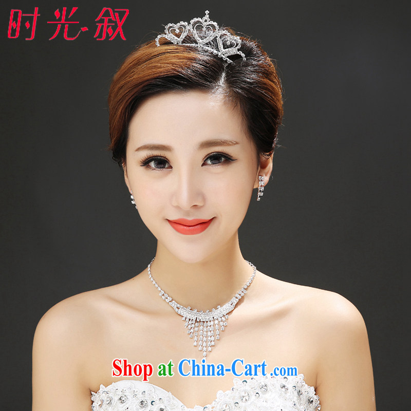 Time his new Korean bridal wedding head-dress heart-shaped crown and ornaments necklace earrings 3-piece kit dress accessories, Japan, and South Korea wedding accessories jewelry gift set 3 piece set
