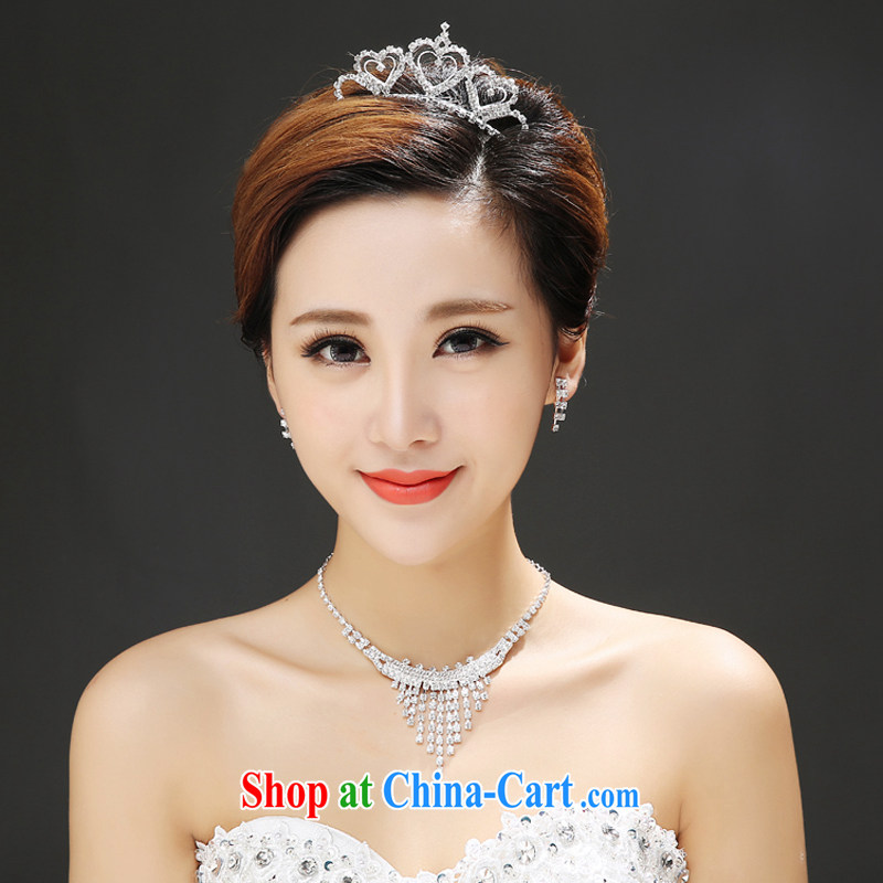 Time his new Korean bridal wedding head-dress heart-shaped crown and ornaments necklace earrings 3-piece kit dress accessories, Japan, and South Korea wedding accessories jewelry gift set 3 piece set, the time, and shopping on the Internet