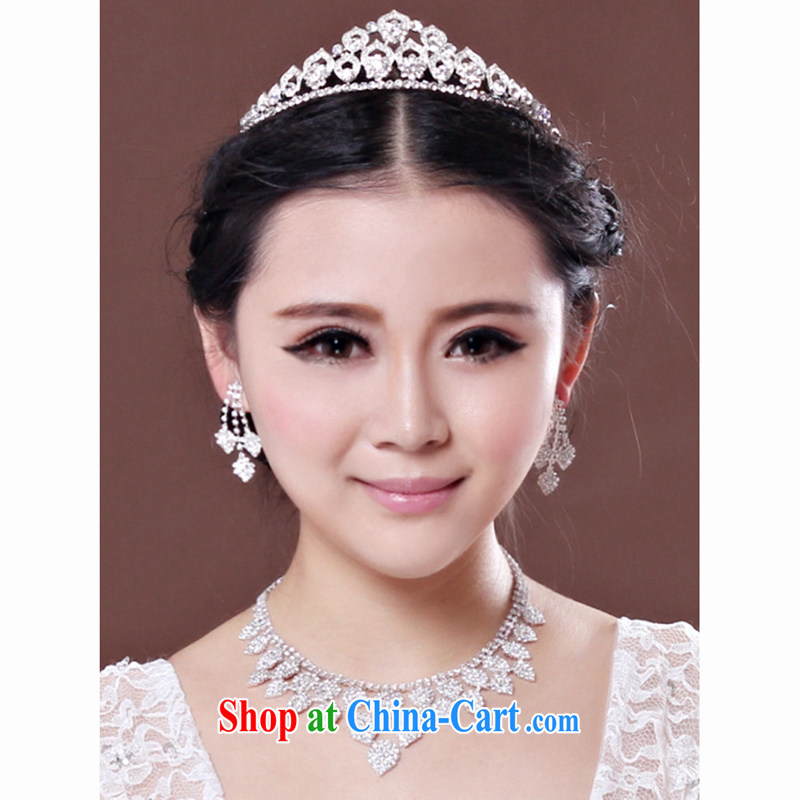 Time his new bride and married the crown 3 Piece Set Korean-style water diamond necklace Ear Ornaments wedding accessories, gift box 3 piece set, the time, and shopping on the Internet