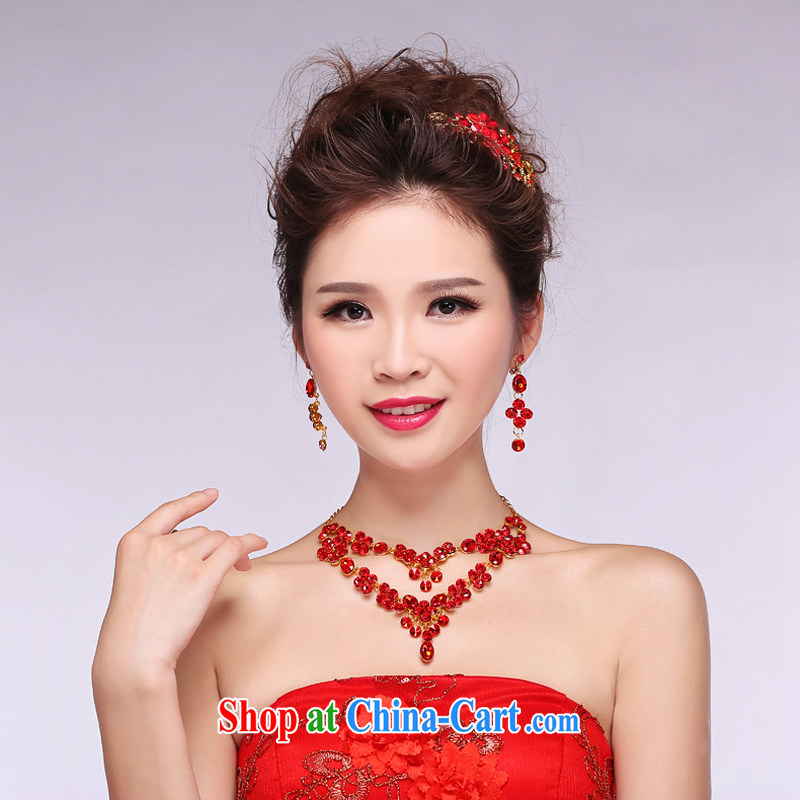 Time his bride's head-dress necklace earrings 3-Piece red Korean-style wedding flower hair accessories wedding dresses accessories wedding jewelry gift box 3 piece set, the time, and shopping on the Internet