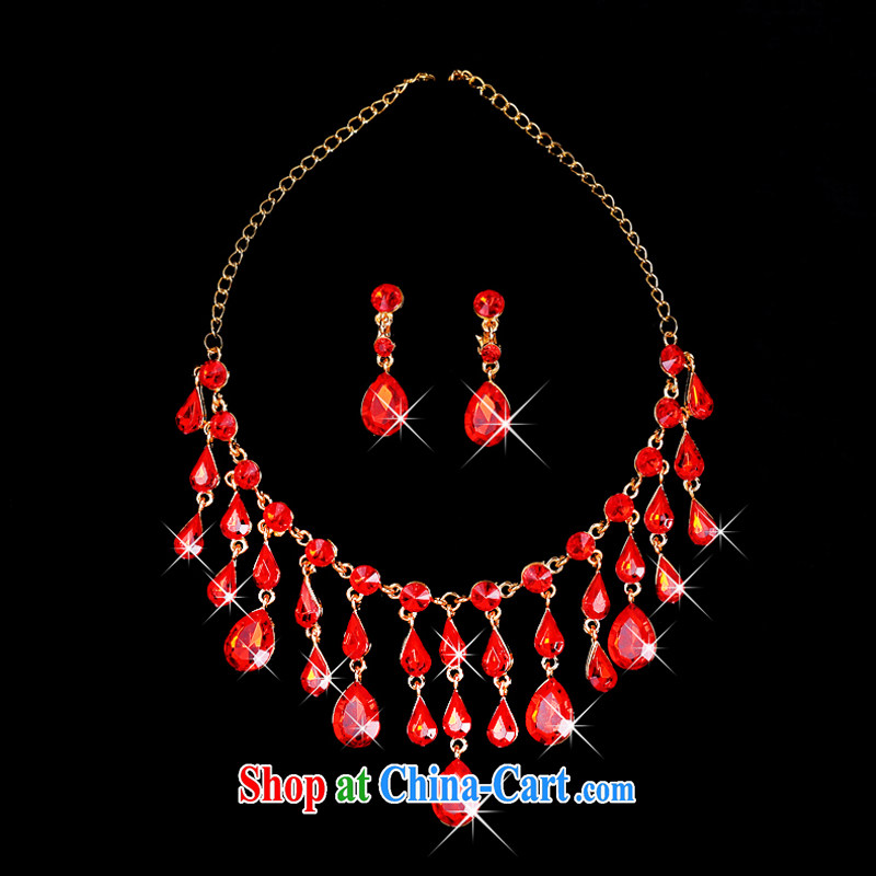 Time Syria bridal necklaces and ornaments 3-Piece jewelry, Japan, and South Korea with ornaments and ornaments Kit red-decorated Wedding accessories jewelry gift box 3 piece set, the time, and shopping on the Internet