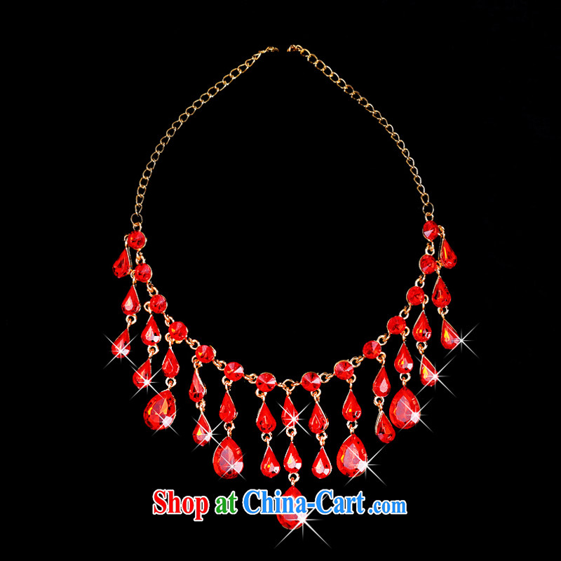 Time Syria bridal necklaces and ornaments 3-Piece jewelry, Japan, and South Korea with ornaments and ornaments Kit red-decorated Wedding accessories jewelry gift box 3 piece set, the time, and shopping on the Internet