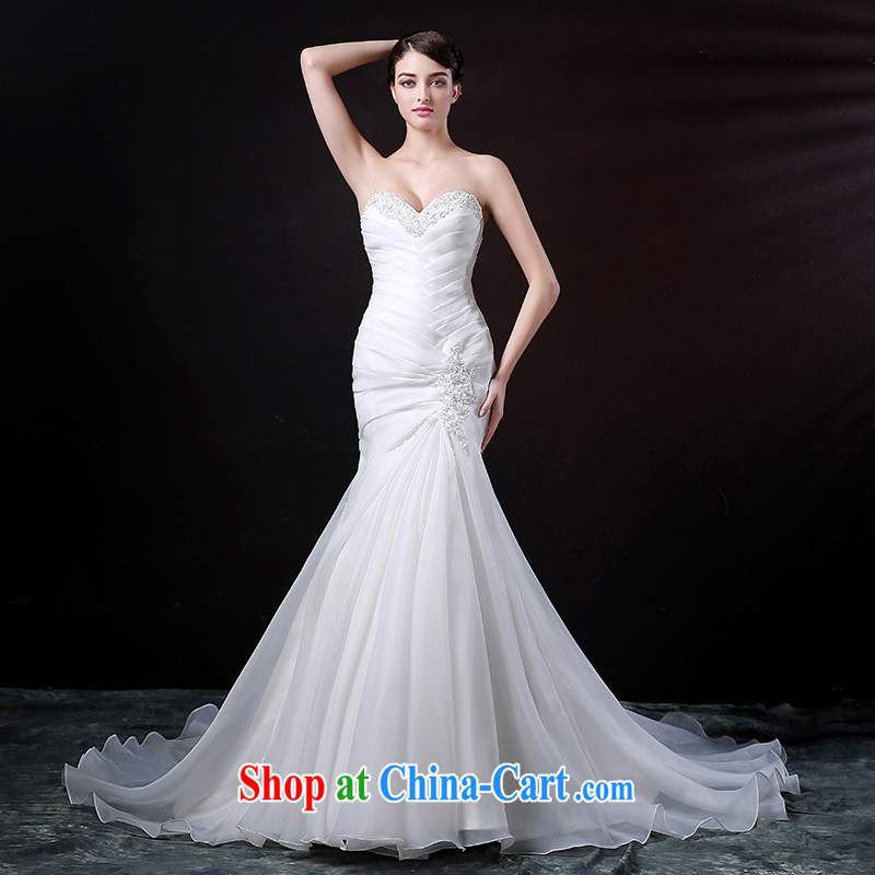 DressilyMe custom wedding - 2015 new heart-shaped bare chest collar crowsfoot wedding the root of the hem lace-wood drill bridal gown White - out of stock 25 day shipping XL