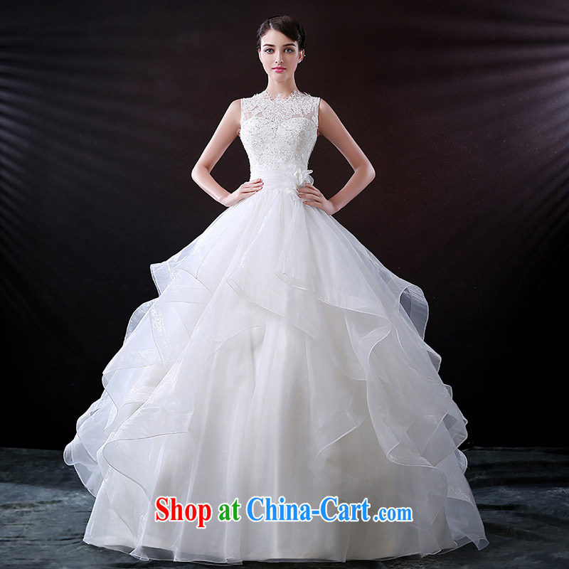 DressilyMe custom wedding - 2015 new Voile transparent high-collar lace does not rule shaggy dress with wedding zipper bridal gown ivory - out of stock 25 day shipping XL