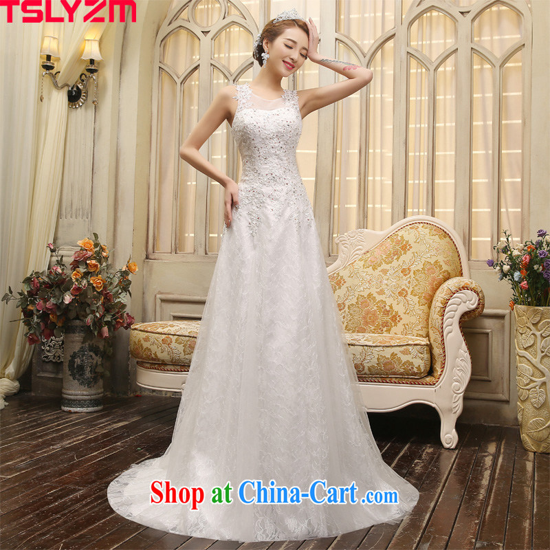 Tslyzm summer 2015 the waist small tail wedding dresses Korean version of the new dual-shoulder lace, cultivating wedding dress white XL