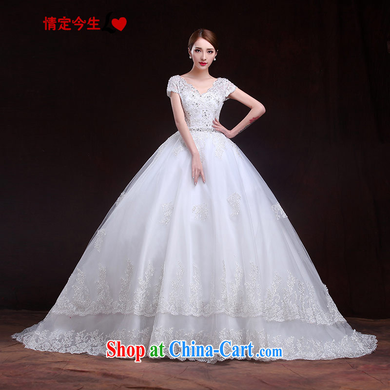 The Code love life 2015 wedding-tail field shoulder V collar lace romantic tied with spring and summer, Korean made wedding dress girls white XXL