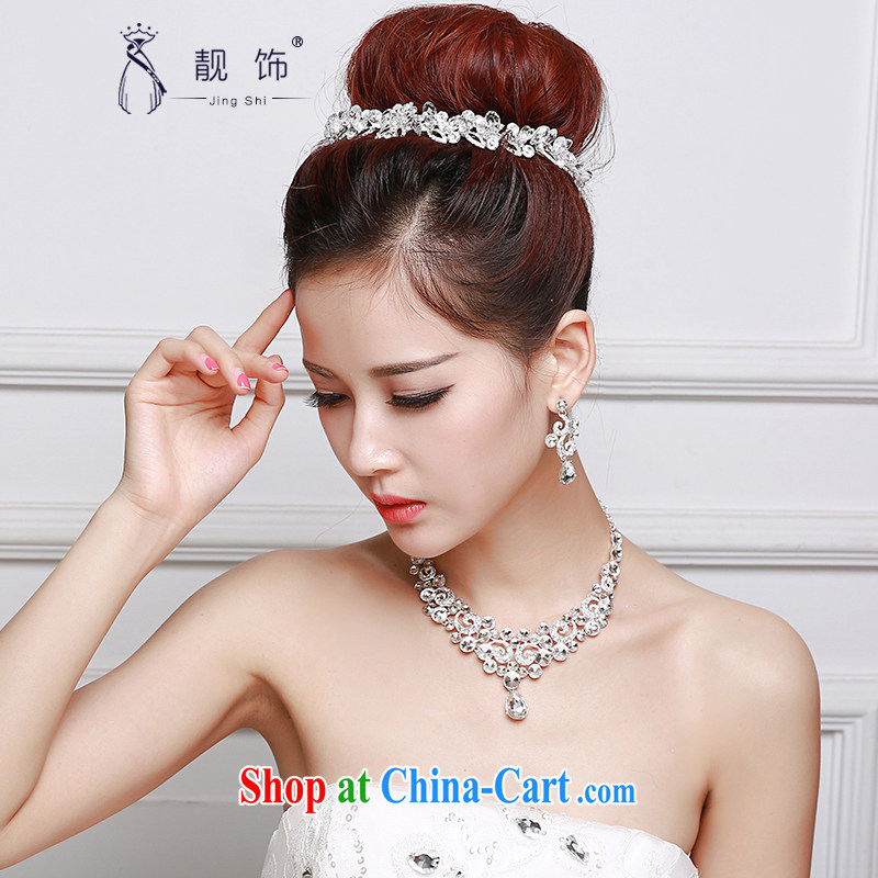 Beautiful ornaments 2015 new bridal jewelry wedding supplies water drilling alloy Crown necklace earrings 3-Piece Crown necklace earrings 3 piece set 066