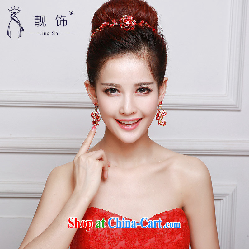Beautiful ornaments 2015 new bridal red headdress Deluxe Water drilling flowers Crown necklace earrings wedding jewelry red flowers and ornaments 041, beautiful ornaments JinGSHi), shopping on the Internet