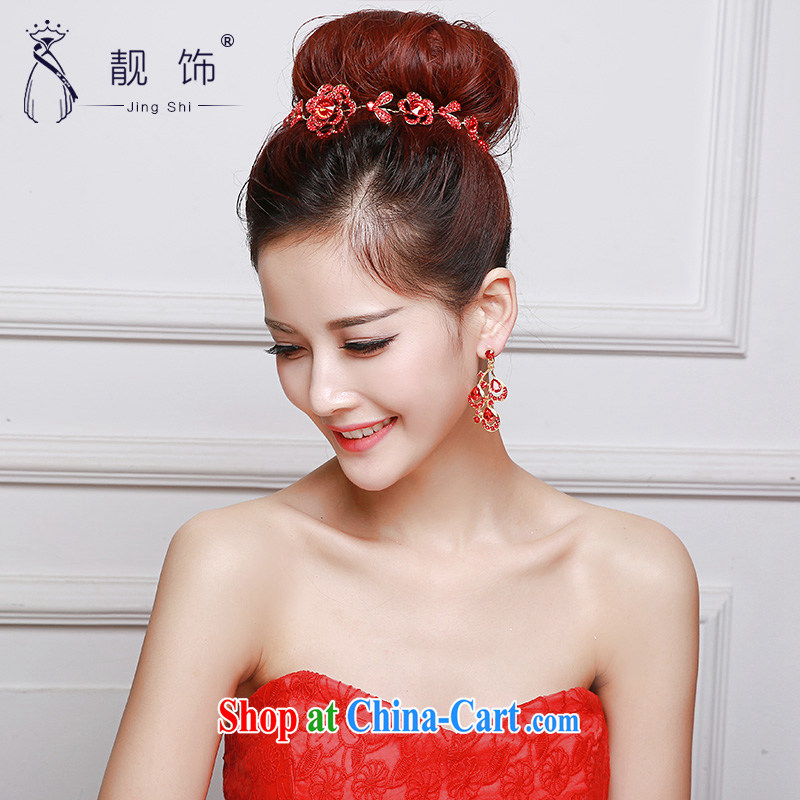 Beautiful ornaments 2015 new bridal red headdress Deluxe Water drilling flowers Crown necklace earrings wedding jewelry red flowers and ornaments 041, beautiful ornaments JinGSHi), shopping on the Internet