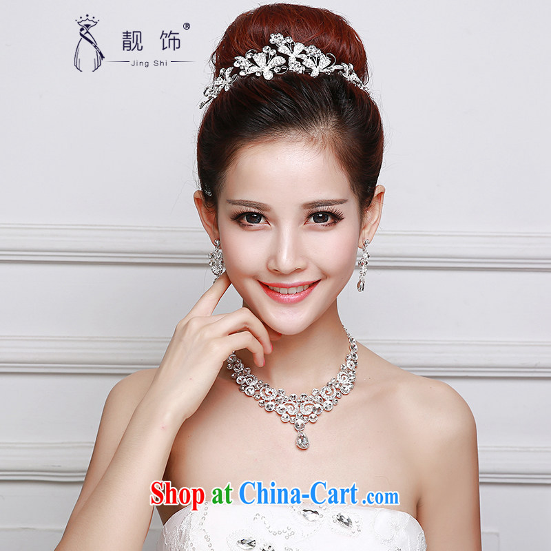 Beautiful ornaments 2015 new bridal Crown necklace earrings Kit Deluxe Water drilling wedding accessories wedding accessories white Crown Kit 067