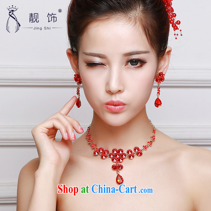 Beautiful ornaments 2015 new bridal red head-dress red butterfly knot trim Crown necklace earrings 3-piece red bow-tie package 035, beautiful ornaments JinGSHi), shopping on the Internet