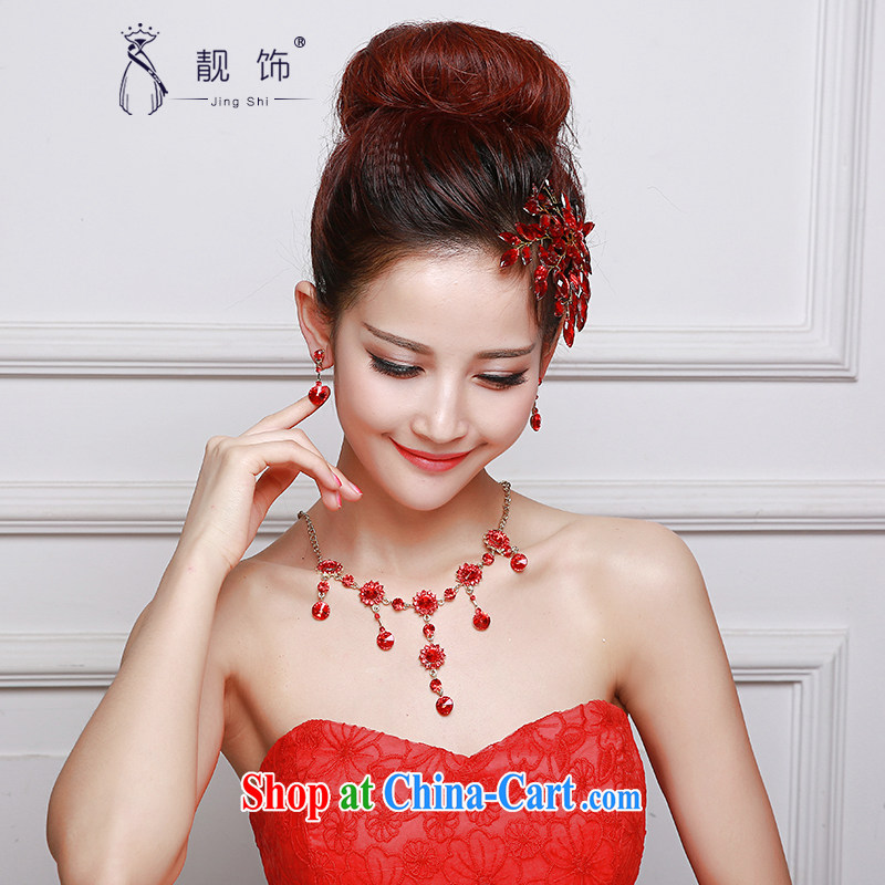 Beautiful ornaments 2015 new bridal red head-dress bridal Crown necklace earrings 3-Piece wedding dresses with red Crown Kit 042