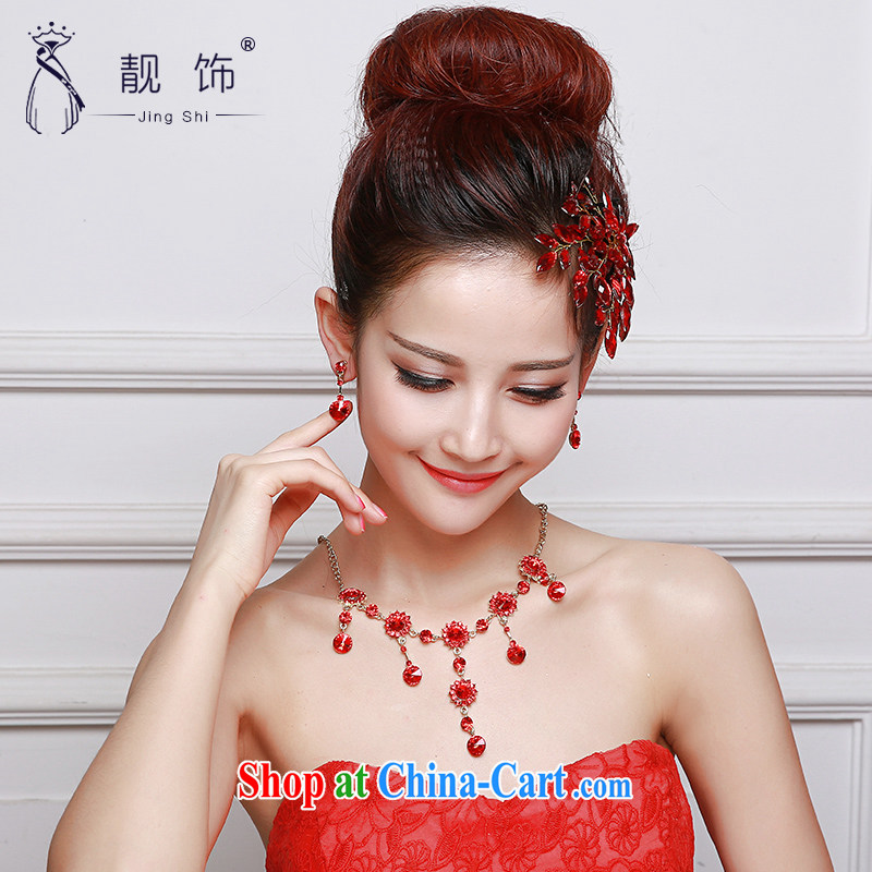 Beautiful ornaments 2015 new bride's red head-dress bridal Crown necklace earrings 3-Piece wedding dresses with red Crown suite 042, beautiful ornaments JinGSHi), online shopping