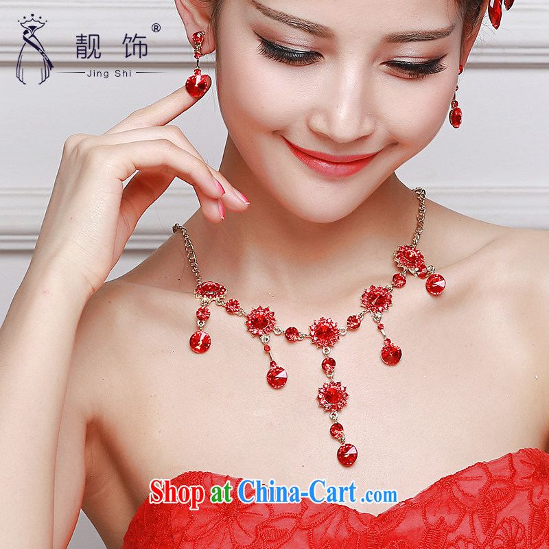 Beautiful ornaments 2015 new bride's red head-dress bridal Crown necklace earrings 3-Piece wedding dresses with red Crown suite 042, beautiful ornaments JinGSHi), online shopping
