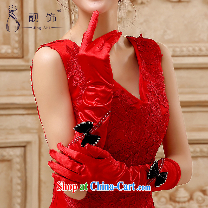 Beautiful ornaments 2015 new bride's red bow tie long gloves wedding dresses accessories accessories red bowtie gloves, beautiful ornaments JinGSHi), online shopping