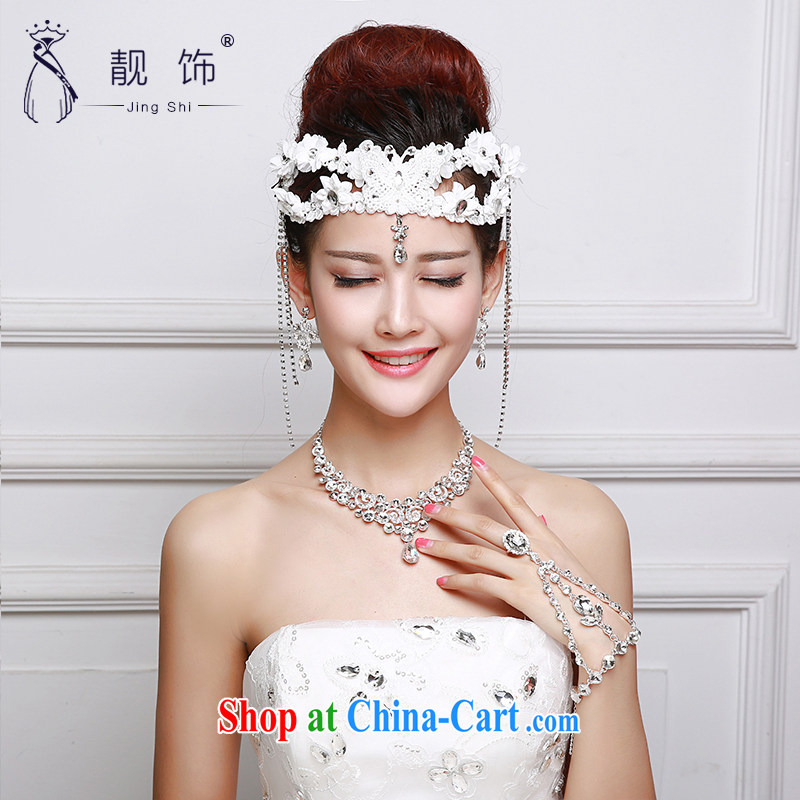 Beautiful ornaments 2015 new bridal headdress white lace flowers Deluxe Water drilling Crown necklace earrings 3-Piece white flowers package 061, beautiful ornaments JinGSHi), online shopping