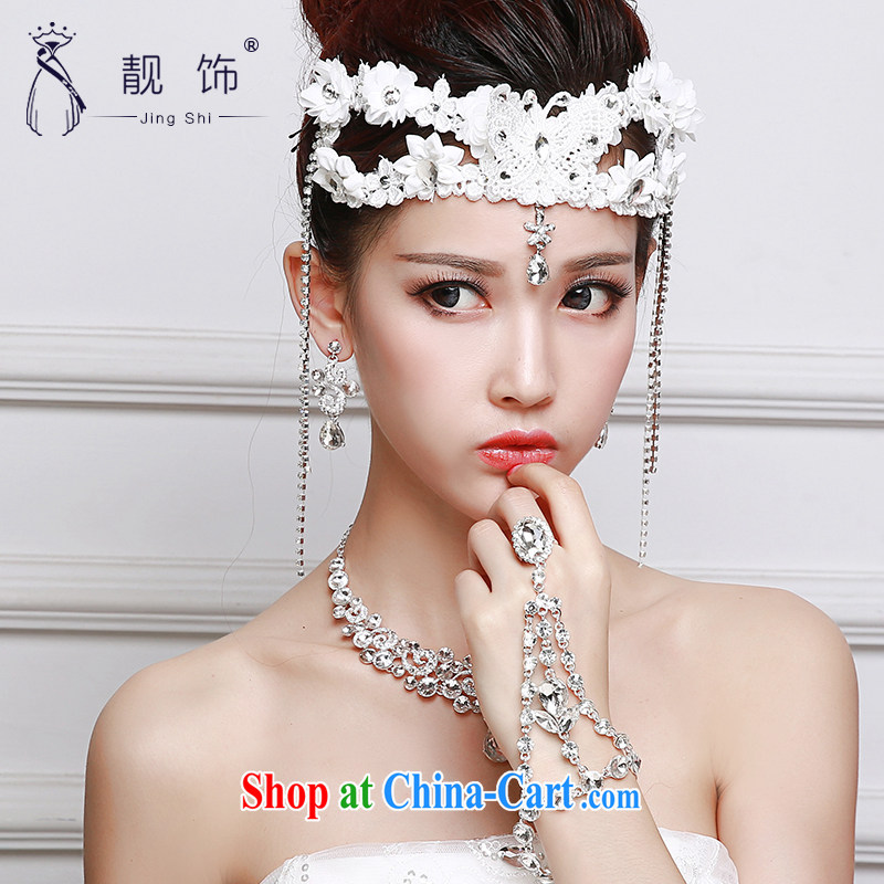 Beautiful ornaments 2015 new bridal headdress white lace flowers Deluxe Water drilling Crown necklace earrings 3-Piece white flowers package 061, beautiful ornaments JinGSHi), online shopping