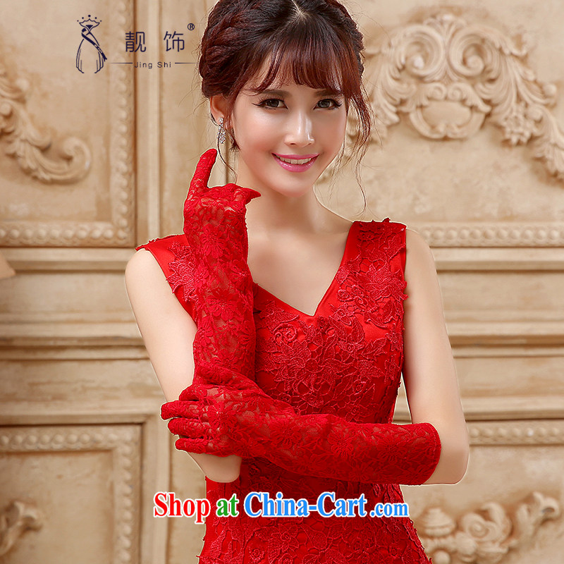 Beautiful ornaments 2015 new bridal red lace gloves wedding dresses accessories accessories red lace gloves Long 111