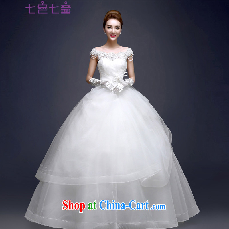 7 color 7 tone Korean version spring 2015 modern bride married a field shoulder lace tie-up beauty, wedding dresses H 069 white tailored is not returned.