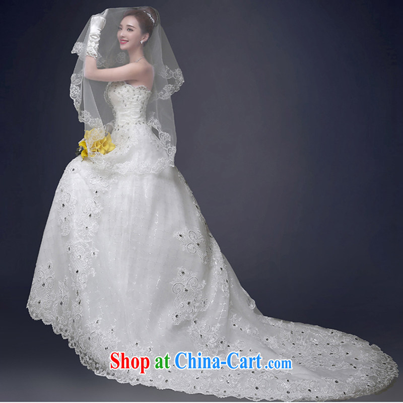 7 color 7 tone Korean version 2015 new stylish marriages erase chest lace parquet drilling tied with a long tail wedding dresses H 070 white L, 7 color 7 tone, shopping on the Internet