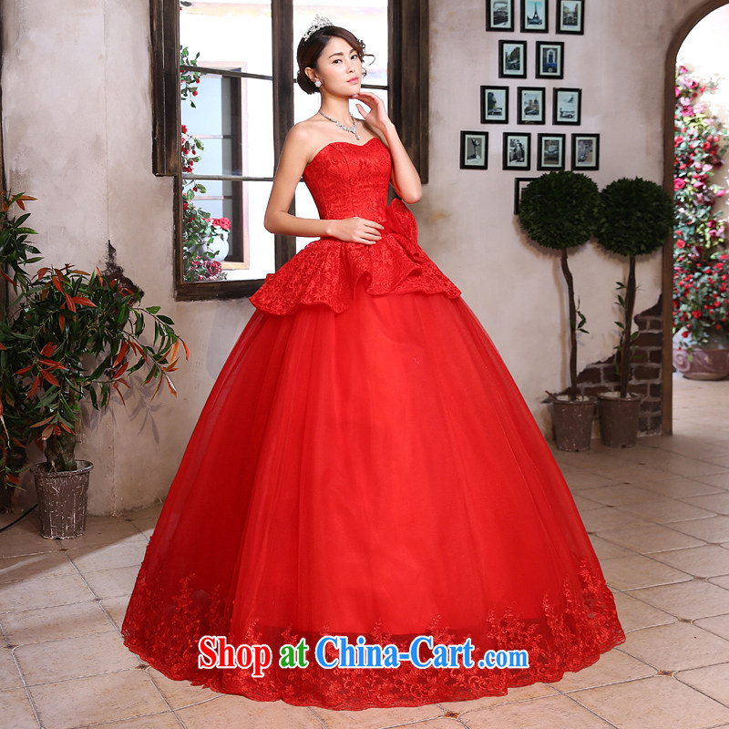 Honey, bride red wedding dresses 2015 new, wipe off his chest in the Code Korean lace marriages back door dress wedding red XXL, honey, bride, shopping on the Internet