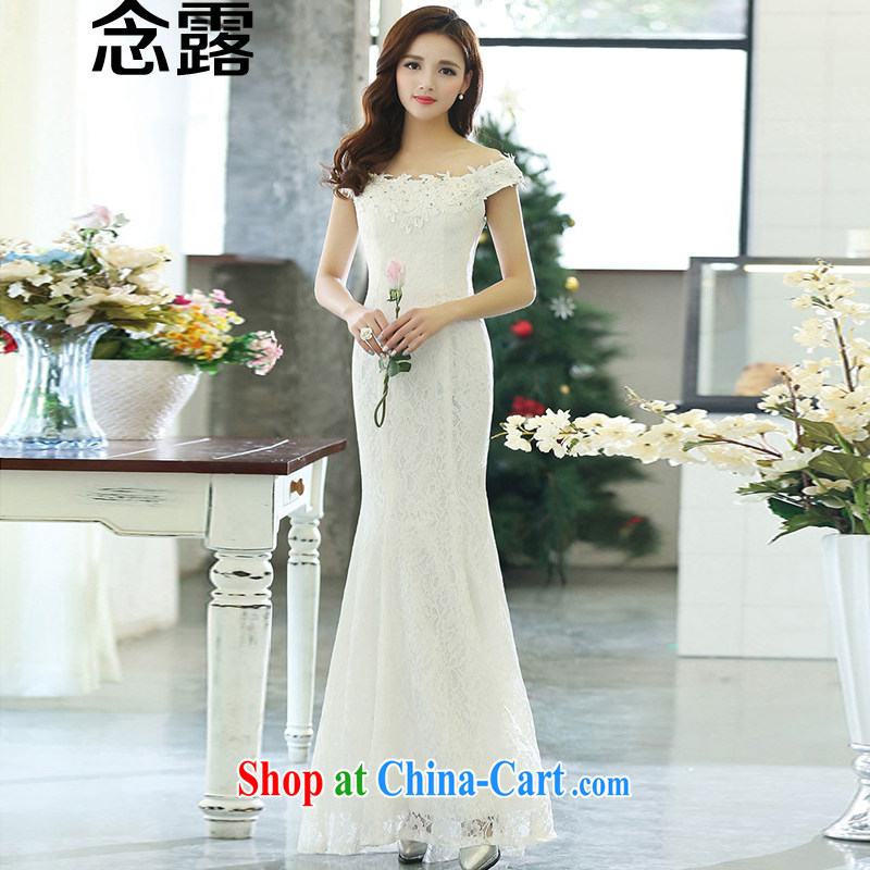 Mindful that Ruth 2015 spring and summer new women with a shoulder-tail married women wedding Korean version the waist beauty graphics thin strap crowsfoot lace dresses evening dress white XL