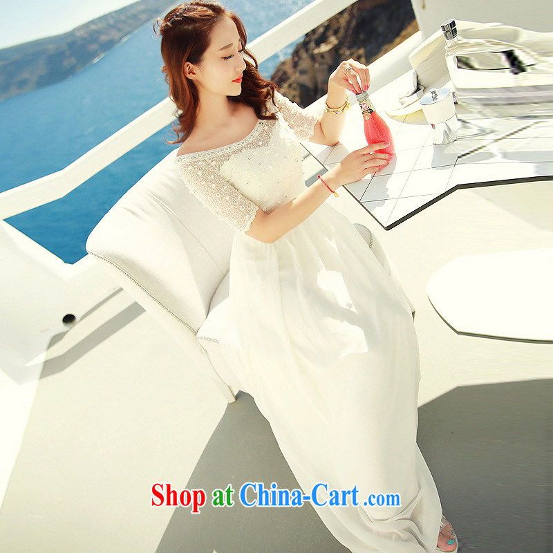 The OSCE, Alice, 2015 stylish new white lace snow woven dresses nails Pearl bohemian long skirt video thin waist in evening dress bridesmaid clothing bridal wedding white M, OSCE, Alice, shopping on the Internet