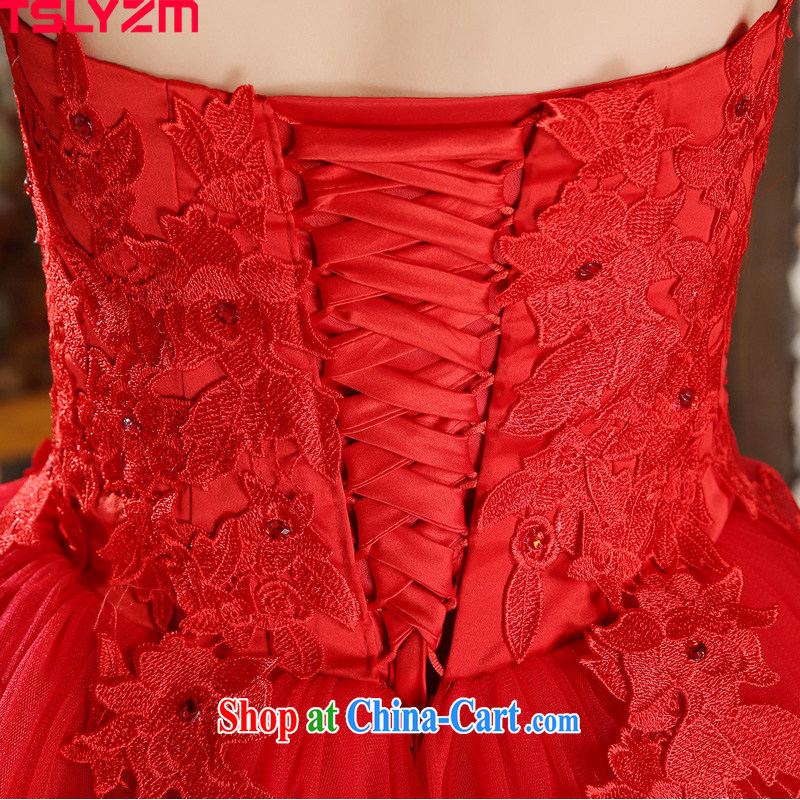 Mary Magdalene marriage chest short wedding red-waist graphics thin flowers bridal wedding dress by home video floor theme clothing Korean shaggy dress summer 2015 New Red M, Tslyzm, shopping on the Internet