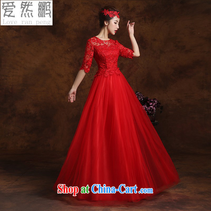 2015 New red long marriages wedding dresses Evening Dress girl toast clothing bridesmaid clothing winter evening dress in long sleeves, customer size will not be returned.