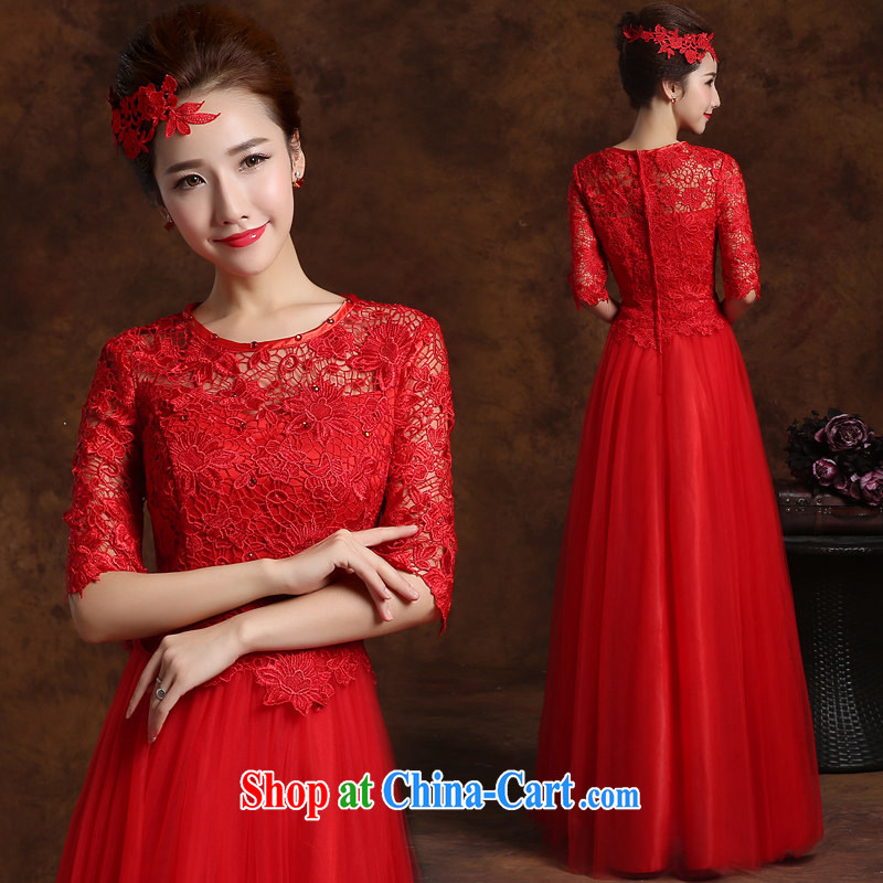 2015 New red long marriages wedding dresses Evening Dress girl toast clothing bridesmaid clothing winter evening dress in long sleeves, customer size will not be refunded, so Pang, shopping on the Internet