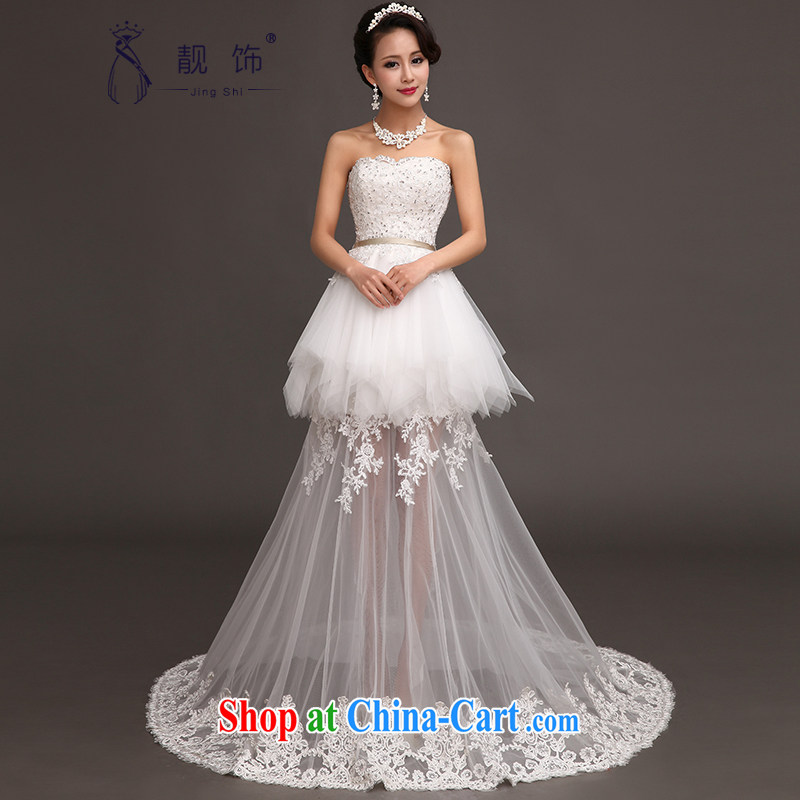 Beautiful ornaments 2015 new small-tail wedding Korean version wiped chest lace fluoroscopy Web yarn tail wedding white. Contact customer service