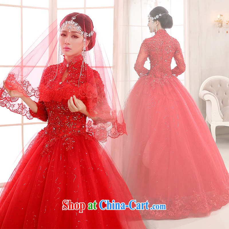 long-sleeved wedding dresses new 2015 winter Thick Red pregnant women wedding Korean-style package shoulder lace-alignment to the customer, the size will not be refunded, so Pang, shopping on the Internet