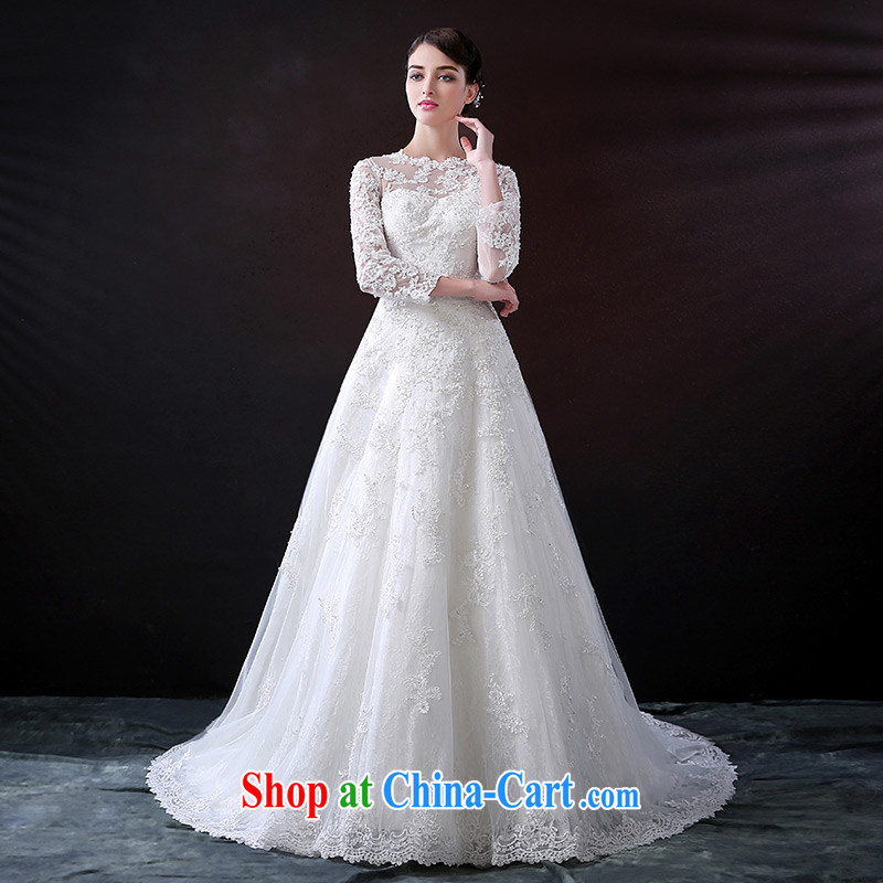 DressilyMe custom wedding - 2015 new spring lace long-sleeved high-collar A fields, Japan, and South Korea wedding dress tail bridal gown White - out of stock 25 day shipping XL
