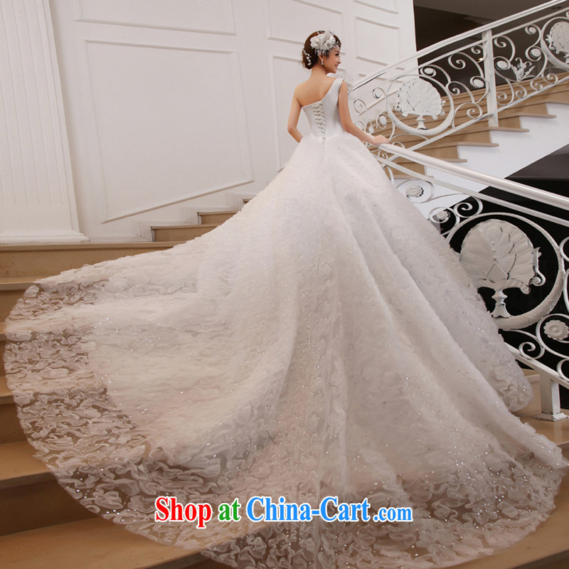 wedding dresses 2015 new, drag and drop the last Korean single shoulder sweet Princess Deluxe long-tail white XL, Hyatt, married, and shopping on the Internet