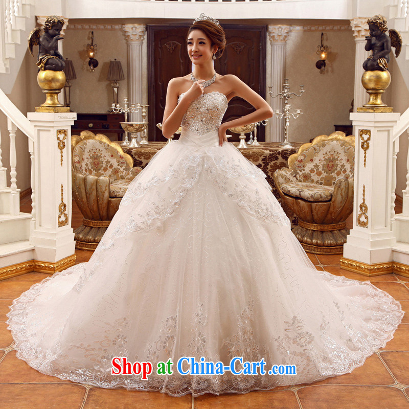 wedding dresses 2015 new white long-tail bride Korean Deluxe Water drilling off the chest and tail white S