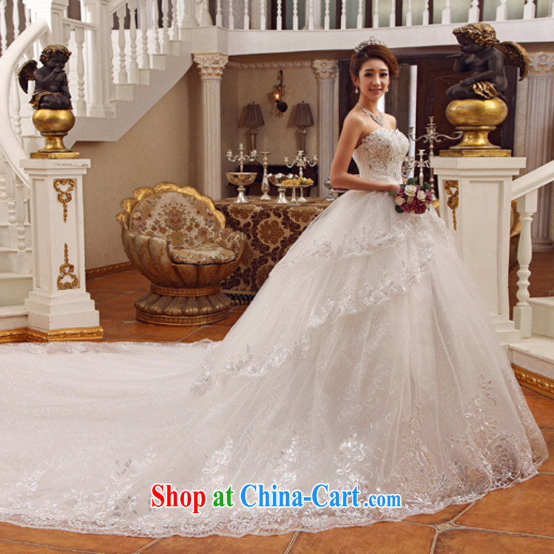 wedding dresses 2015 new white long-tail bride Korean Deluxe Water drilling off the chest and tail white S, Hyatt, married, and, shopping on the Internet