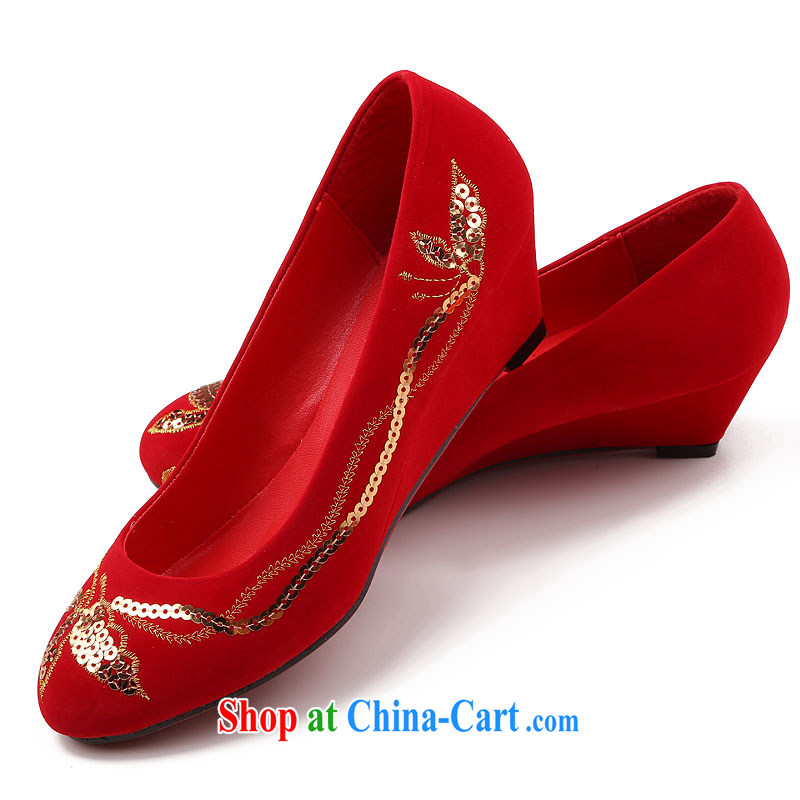 Dumping the married Yi wedding shoes low rise with large red new 2015 bridal wedding toast wedding shoes with slope, red 39, dumping the married Yi, shopping on the Internet