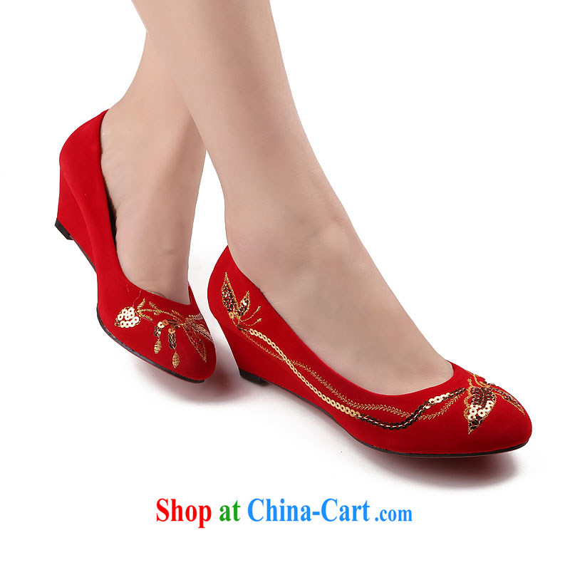 Dumping the married Yi wedding shoes low rise with large red new 2015 bridal wedding toast wedding shoes with slope, red 39, dumping the married Yi, shopping on the Internet
