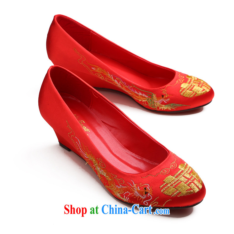 Dumping the married Yi 2015 new wedding shoes low rise with large red retro embroidered, bridal wedding bows low with single shoes dresses red 39, dumping the woman, shopping on the Internet