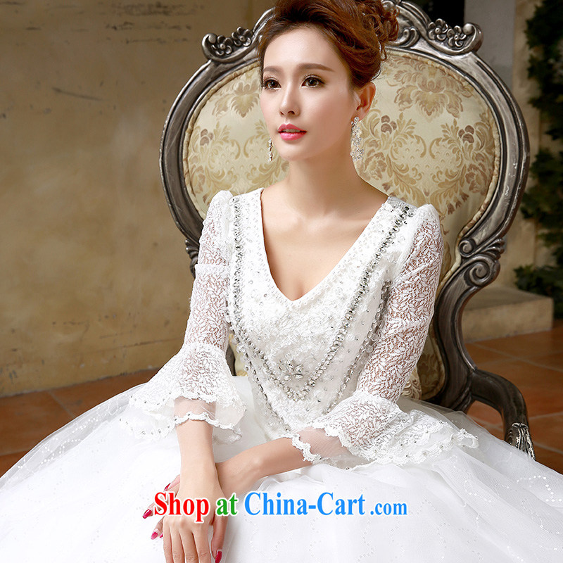 wedding dresses new 2015 Korean Princess white lace retro with spring and summer band V collar cuff white XL