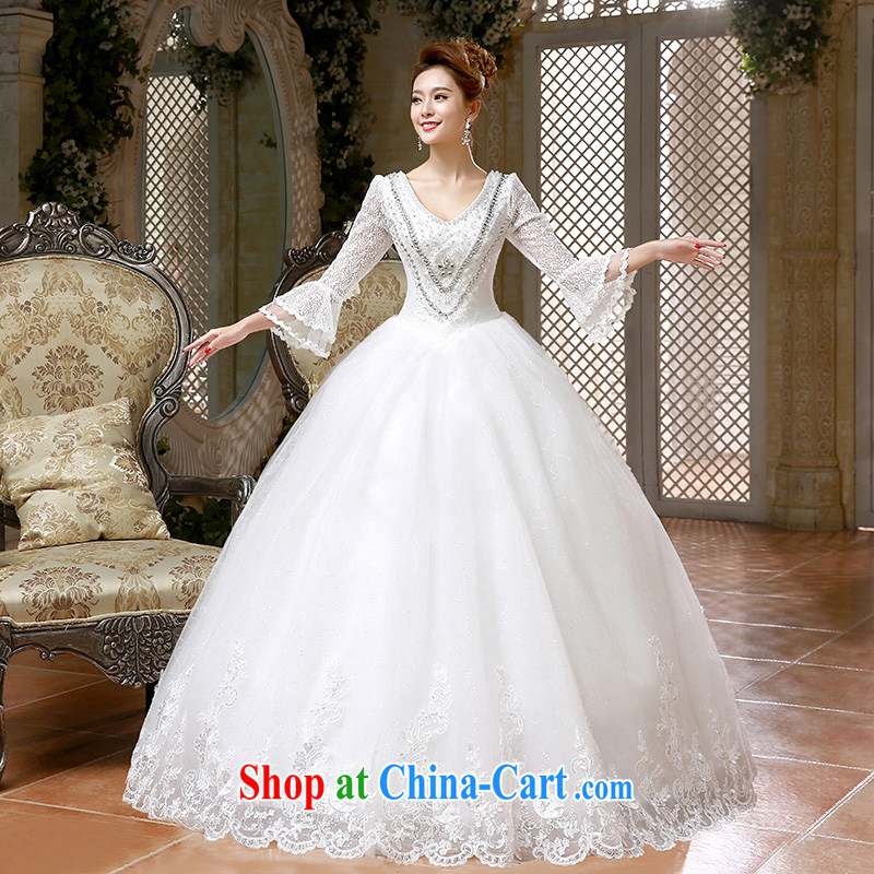 wedding dresses new 2015 Korean Princess white lace retro with spring and summer band V collar cuff white XL, Hyatt, married, and on-line shopping