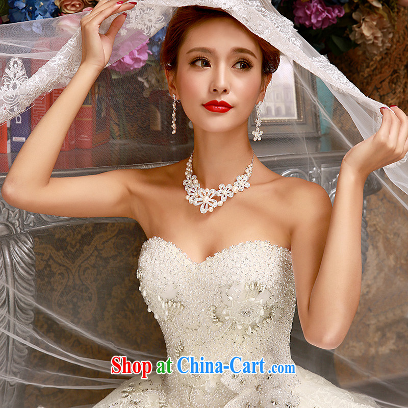 Spring 2015 new wedding dresses stylish Korean Beauty marriages chest bare lace with tie wedding white XL