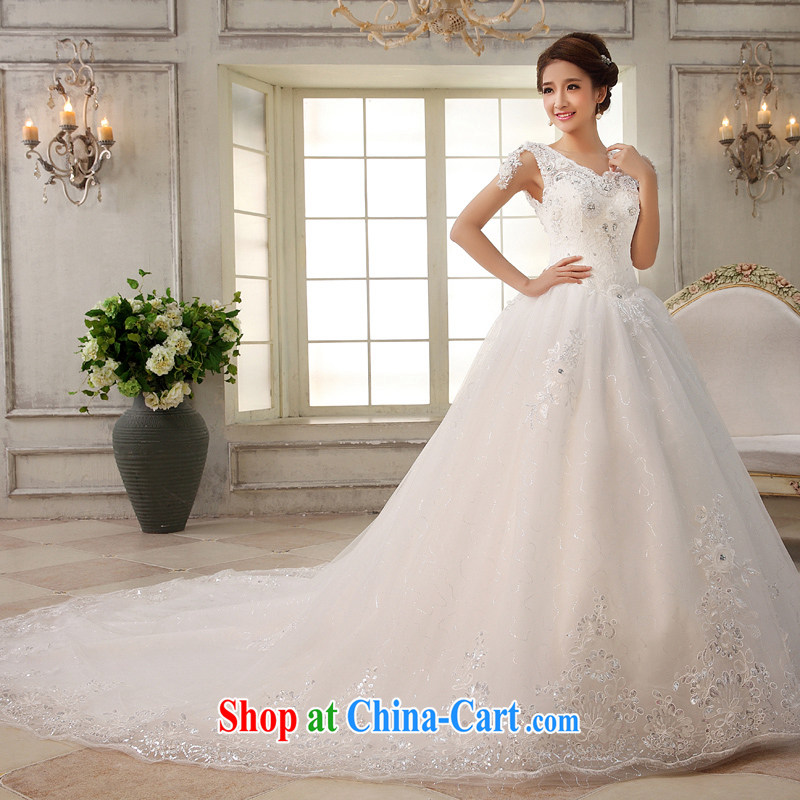 wedding dresses 2015 new white long-tail a Field shoulder bride Korean version Deluxe Water drilling lifting with the trailing white XL, Hyatt, married, and shopping on the Internet