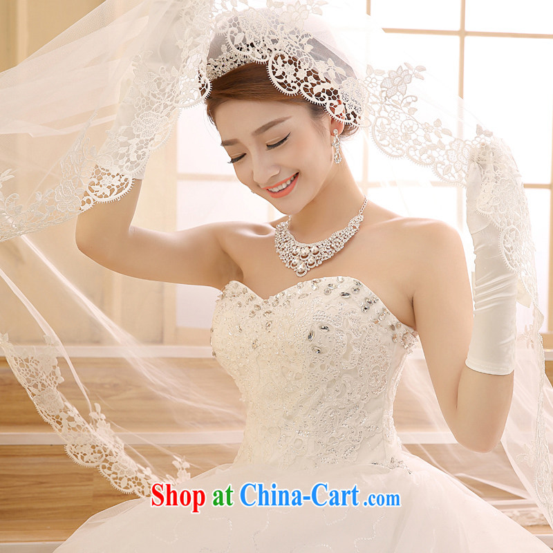 Bridal Suite 2015 new white long-tail bride Korean Deluxe Water drilling off the chest and tail white XL