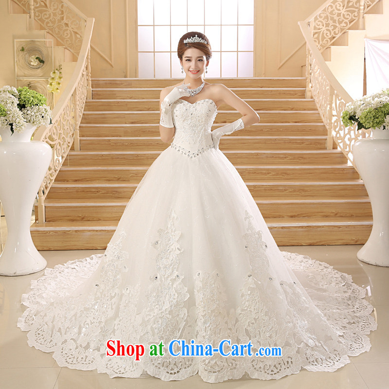 Bridal Suite 2015 new white long-tail bride Korean Deluxe Water drilling off the chest and tail white XL, Hyatt, married, and, shopping on the Internet