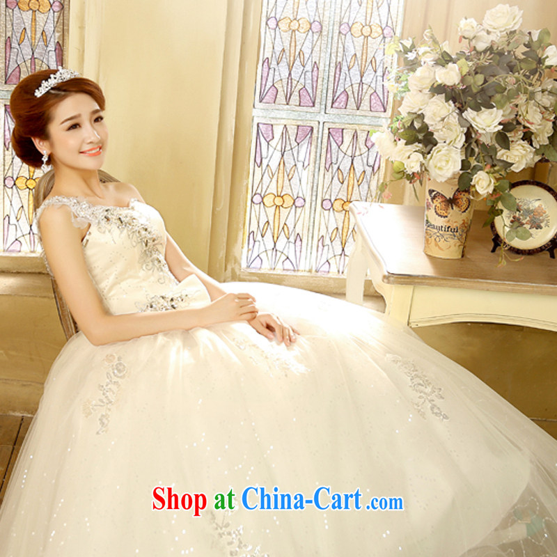 wedding dresses new 2015 Korean version with Princess Bride with white single shoulder strap water drilling straps white XL