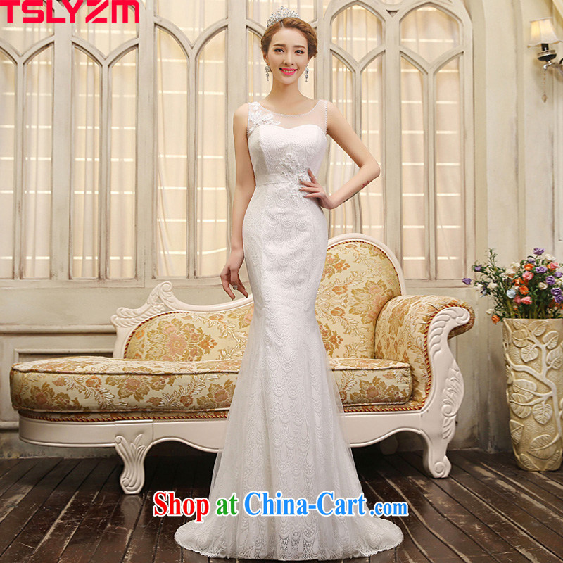 Tslyzm shoulders crowsfoot wedding dresses and ornaments embroidery hook take water drilling 2015 spring and summer new beauty-waist graphics thin, White Dress S