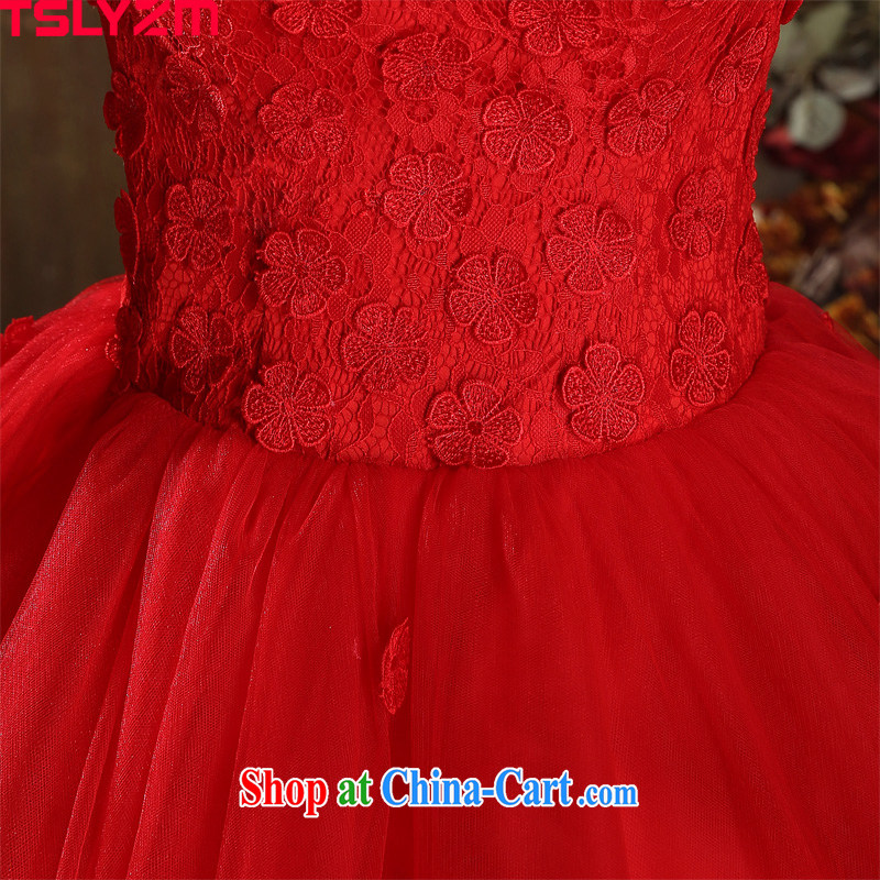 Tslyzm bridal wedding red shoulders V collar with shaggy skirts the waist 2015 New Spring Summer tie-fluoro back exposed dresses red XXL, Tslyzm, shopping on the Internet