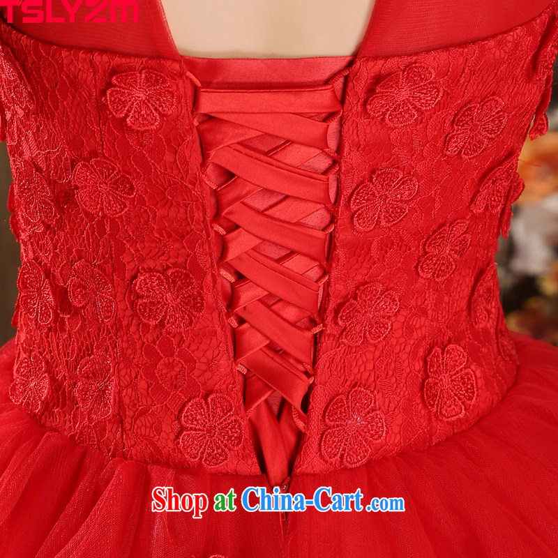 Tslyzm bridal wedding red shoulders V collar with shaggy skirts the waist 2015 New Spring Summer tie-fluoro back exposed dresses red XXL, Tslyzm, shopping on the Internet