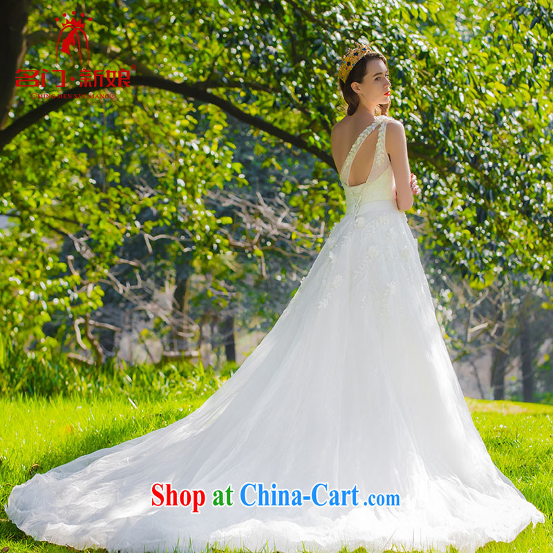 The bride's 2015 new single shoulder wedding manual three-dimensional decorative lace fabric tail wedding 538 L
